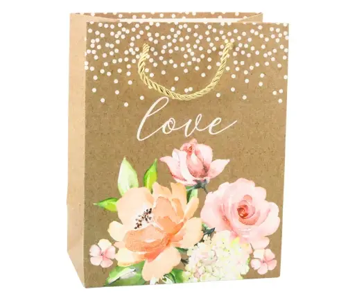 Gift Bag Love Inscription Flowers 23 x 18 x 10.5 cm