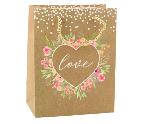 Gift Bag Love Inscription Flowers 23 x 18 x 10.5 cm