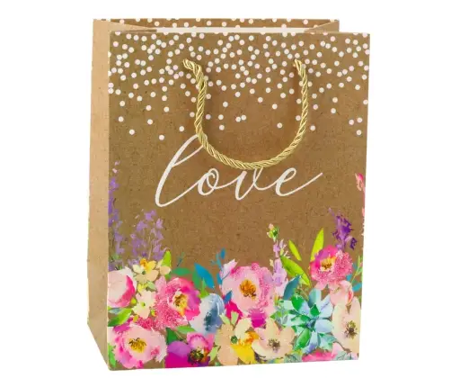 Gift Bag Love Inscription Flowers 23 x 18 x 10.5 cm