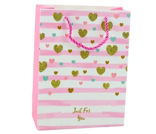 Paper Gift Bag Blue Pink Glitter 23 x 18 x 10.5 cm