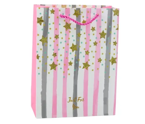 Paper Gift Bag Blue Pink Glitter 23 x 18 x 10.5 cm