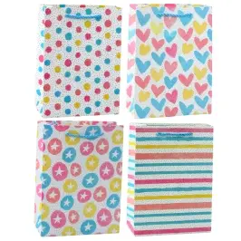 Gift Bag Hearts Stars Dots Stripes Colored 23 x 18 x 10.5 cm