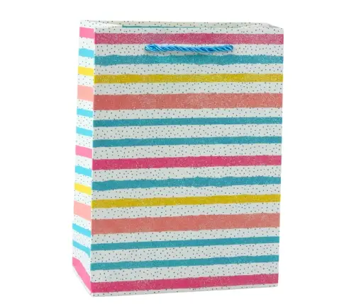 Gift Bag Hearts Stars Dots Stripes Colored 23 x 18 x 10.5 cm