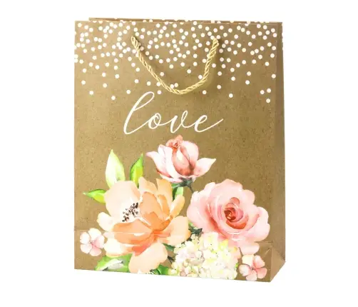 Gift Bag Love Inscription Flowers Glitter 32 x 26 x 10 cm