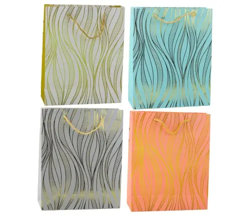 Paper Gift Bag Wavy Lines Gold 32 x 26 x 12 cm