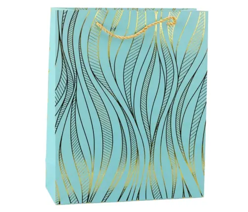 Paper Gift Bag Wavy Lines Gold 32 x 26 x 12 cm