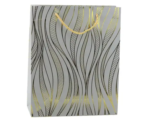 Paper Gift Bag Wavy Lines Gold 32 x 26 x 12 cm