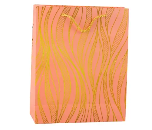 Paper Gift Bag Wavy Lines Gold 32 x 26 x 12 cm