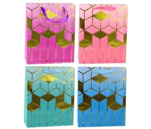 Paper Gift Bag Geometric Patterns Gold 32 x 26 x 12 cm