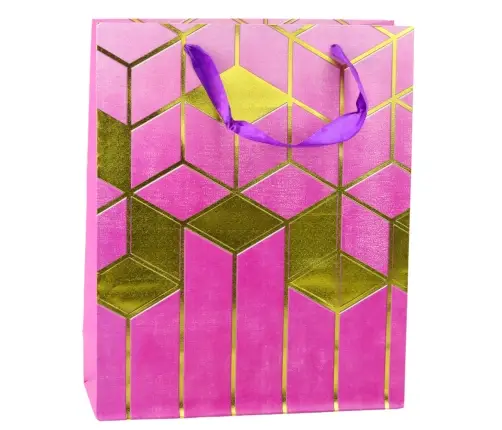 Paper Gift Bag Geometric Patterns Gold 32 x 26 x 12 cm