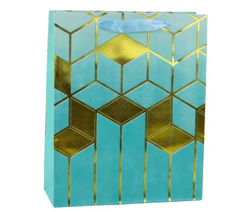 Paper Gift Bag Geometric Patterns Gold 32 x 26 x 12 cm