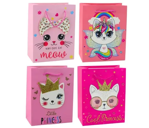 Paper Gift Bag Kittens Glitter Pink 23 x 18 x 10.5 cm