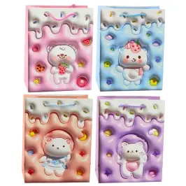 Teddy Bear Paper Gift Bag Pastel Colors 23 x 18 x 10.5 cm