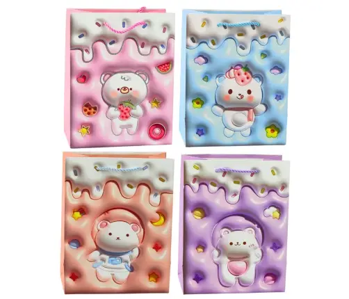 Teddy Bear Paper Gift Bag Pastel Colors 23 x 18 x 10.5 cm