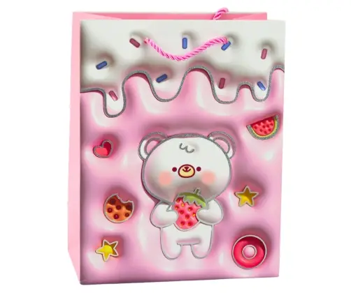 Teddy Bear Paper Gift Bag Pastel Colors 23 x 18 x 10.5 cm
