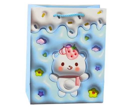 Teddy Bear Paper Gift Bag Pastel Colors 23 x 18 x 10.5 cm
