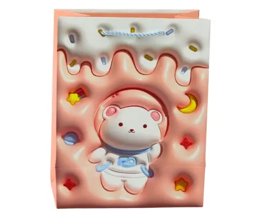 Teddy Bear Paper Gift Bag Pastel Colors 23 x 18 x 10.5 cm