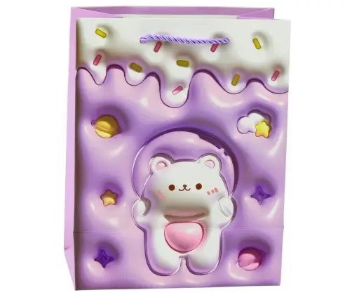 Teddy Bear Paper Gift Bag Pastel Colors 23 x 18 x 10.5 cm