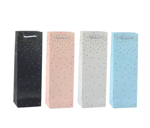 Wine Bottle Paper Gift Bag Gold Dots 35 x 12 x 9 cm