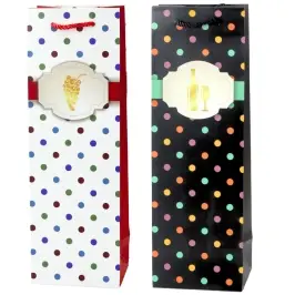 Wine Bottle Gift Bag with Polka Dots 35 x 12 x 9 cm