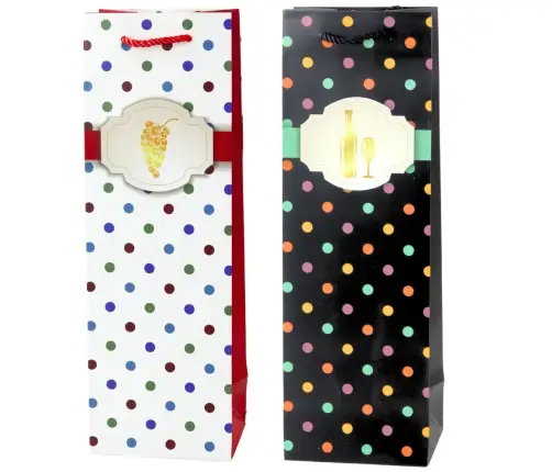Wine Bottle Gift Bag with Polka Dots 35 x 12 x 9 cm