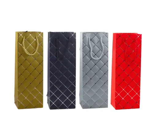 Wine Bottle Paper Gift Bag Silver Elements 35 x 12 x 9 cm