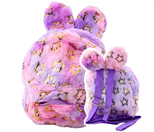 Plüschrucksack Ohren Gold Sterne Kinder Lila Rosa