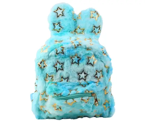 Plush Backpack Ears Gold Stars Children's Blue