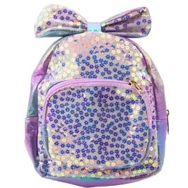 Children's Backpack With Sequins In Flowers Bow Purple 22cm 2.8L