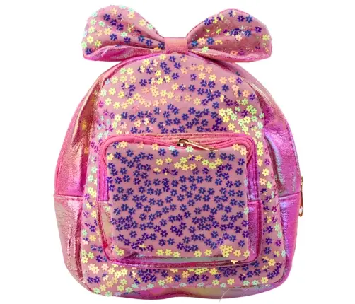 Children's Backpack With Sequins, Flowers, Bow, Pink, 22cm, 2.8L