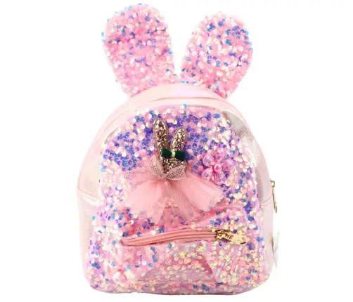 Children's Backpack Sequins Rabbit Ears Light Pink 22cm 4.4L