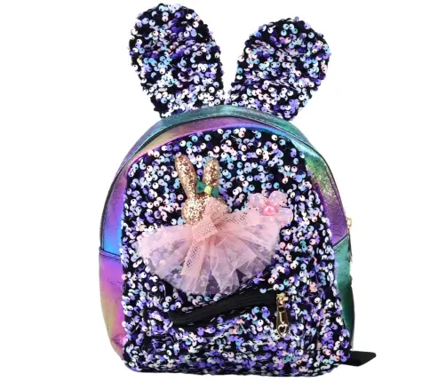 Children's Backpack Sequins Rabbit Ears Dark Colorful 22cm 4.4L