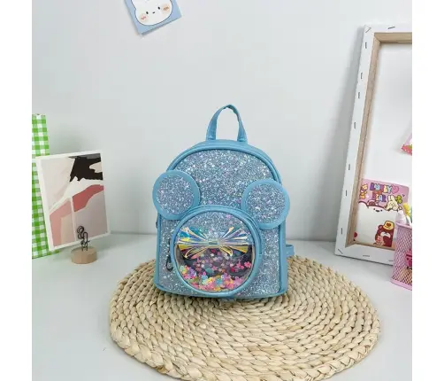 Children's Backpack With Sequins Mouse Ears Blue 22cm 3L