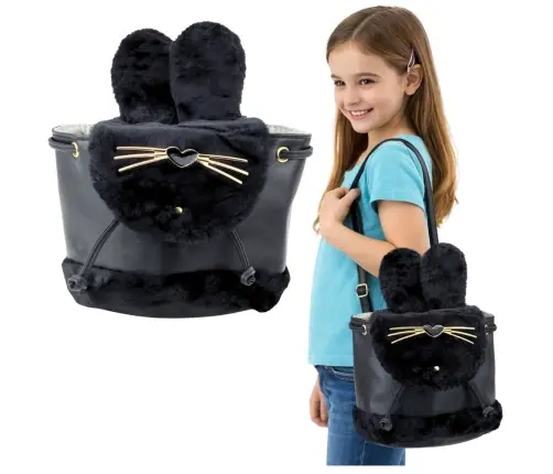 Children's Backpack Plush Ears Adjustable Strap Black 22cm 4L