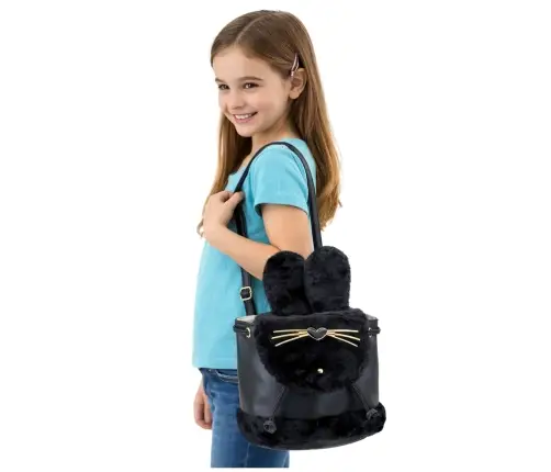 Children's Backpack Plush Ears Adjustable Strap Black 22cm 4L