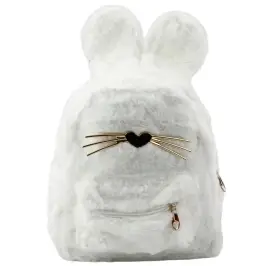 Children's Backpack Furry Plush Rabbit Ears Nose Whiskers White 3L 22cm