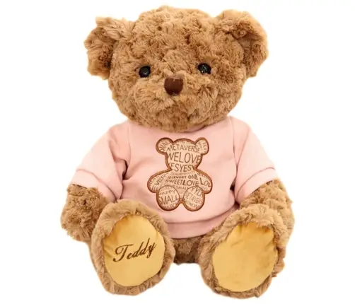 Plush Mascot Cuddly Toy Teddy Bear In Pink T-shirt Brown 30cm