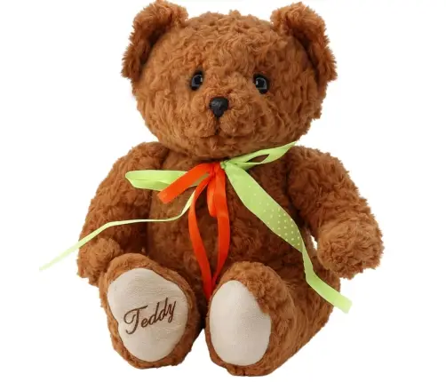 Plush Toy Teddy Bear Green-Red Bow Brown 30cm