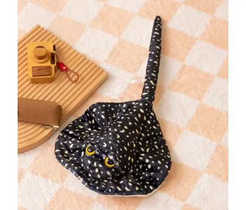 Plush Stingray Mascot Cuddly Toy Black Dotted 50cm