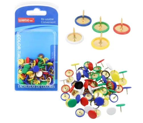 Set of Flat Head Pushpins for Office and School, Colored, 90 pcs.
