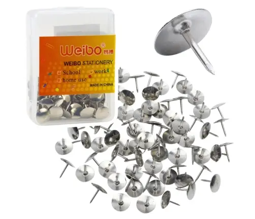 Set of Flat Head Pushpins for Office and School, Silver, 40 pcs.