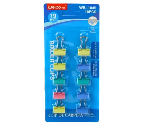 Set of 10 Colored Paper Clips 19mm