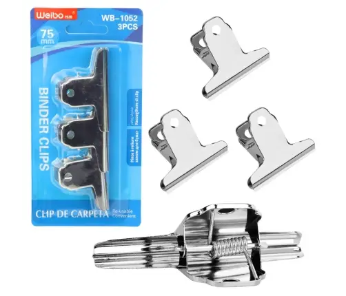 Set of 3 Metal Paper Clips 75mm