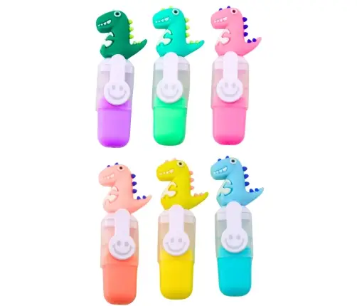Set of Mini Dinosaur Highlighters in a Colorful Case 6pcs 8cm