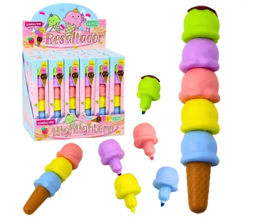 Ice Cream Cone Ice Cream Scoops Highlighters 5 Pastel Colors 18cm