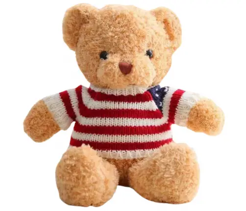 Plush Mascot Cuddly Toy Teddy Bear in Striped T-shirt Cream 32cm