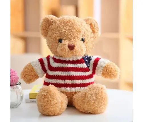 Plush Mascot Cuddly Toy Teddy Bear in Striped T-shirt Cream 32cm