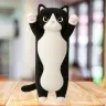 Plush Cat Mascot Pillow Oblong Roller White Black 70cm