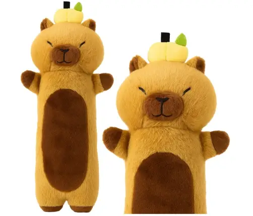 Plush Capybara Mascot With Fruit Oblong Pillow Roller Brown 65cm