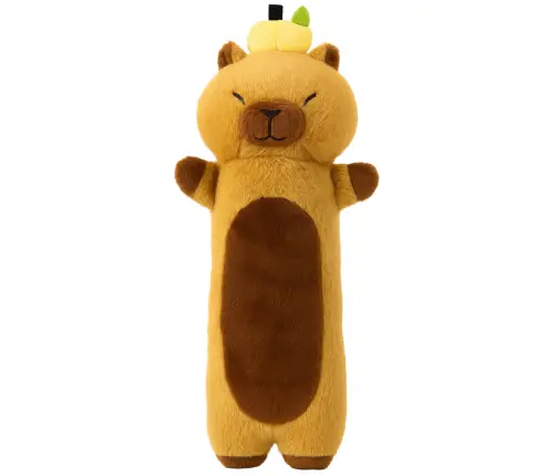 Plush Capybara Mascot With Fruit Oblong Pillow Roller Brown 65cm